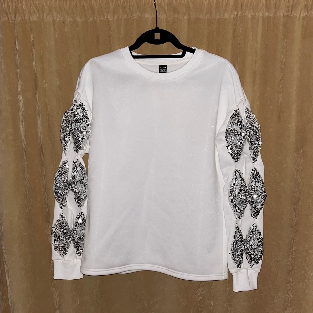 ***REDUCED****** SHEIN White Long Sleeve Shirt with Silver Sequin Accents